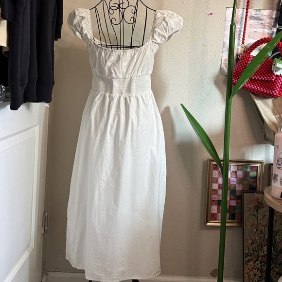 Reformation Arna Puff Sleeve White Midi Dress 8 - Picture 3 of 6